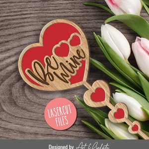 Be Mine Heart Stake SVG, Estaca de regalo de San Valentín SVG, Be Mine SVG, Valentines Laser Cutout Svg, Archivo láser de doble capa de madera, Estaca de planta
