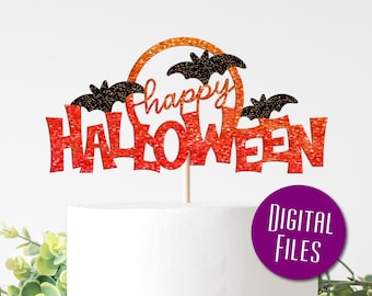 ハッピーハロウィンサイン SVG、ハロウィンリースサイン SVG、ハロウィンコウモリサイン SVG、ハロウィンカットアウト SVG、ハロウィンケーキトッパー、ハロウィンデコレーション