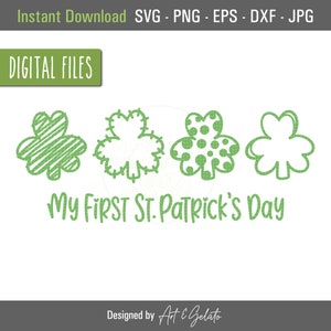 My First St Patrick’s Day Shamrocks SVG, Shamrocks dessinés à la main, Baby’s First St Patricks SVG, 1st St Patricks Onesie, Cute Shamrocks SVG