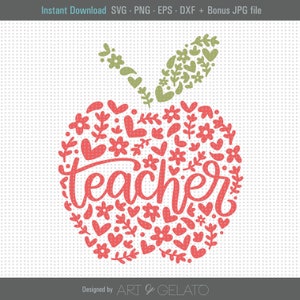 Floral Teacher SVG, Teacher SVG, School Svg, Apple SVG, School Teacher Svg, Teacher Shirt Svg, Teacher Cut files, Teacher Love Svg, Floral