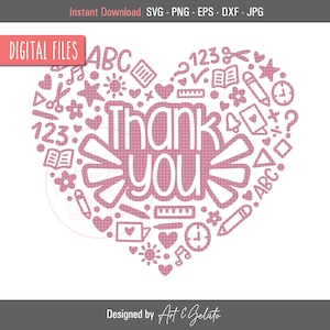 Obrigado escola Doodle Heart SVG, obrigado professor SVG, presente do professor SVG, obrigado professor Svg, obrigado Svg, presente de agradecimento ao professor