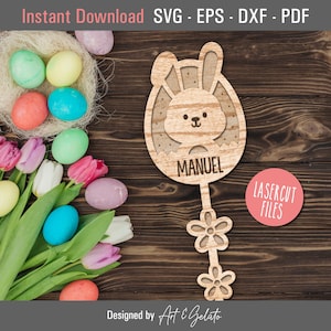 OstereierPfahl SVG, Osterhase SVG, Ostern Laser Cut SVG, Mehrschichtige Laserdatei, Ostern Gänseblümchen Pflanzenstecker, Glowforge Datei