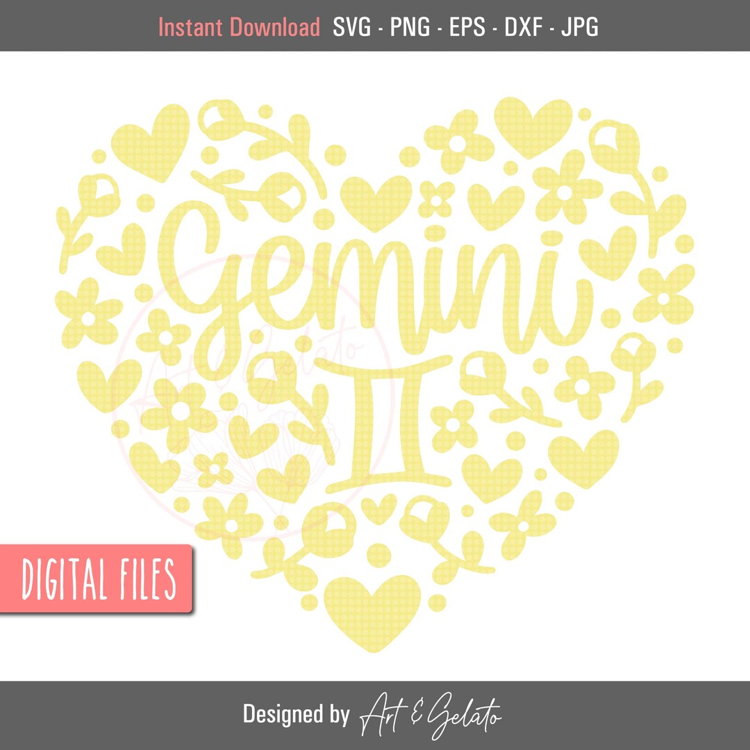 Gemini Floral Heart SVG, Gemini SVG, Horoscope Sign SVG, Zodiac Svg