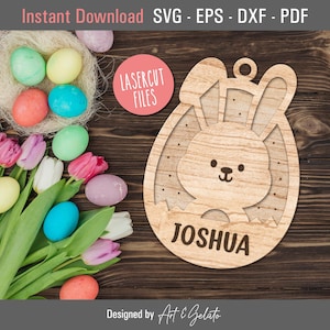 Bunny Easter Egg Tag SVG, Easter Basket Tag SVG, Easter Laser Cut SVG, Cut and Engrave Easter Tag, Multi-layer Laser File, Glowforge File