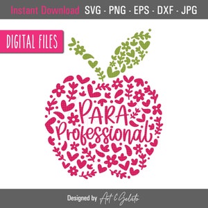 Paraprofessional Floral Apple SVG, Paraprofessional SVG, Floral Apple Svg, School PARA Svg, Para Shirt Svg, Teacher Cut files, Para Love Svg