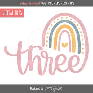 Drei Regenbogen Geburtstag SVG, Baby Mädchen Geburtstag SVG, Boho Regenbogen Geburtstag SVG, Regenbogen Geburtstag Party svg, Mädchen Regenbogen svg, 3. Geburtstag