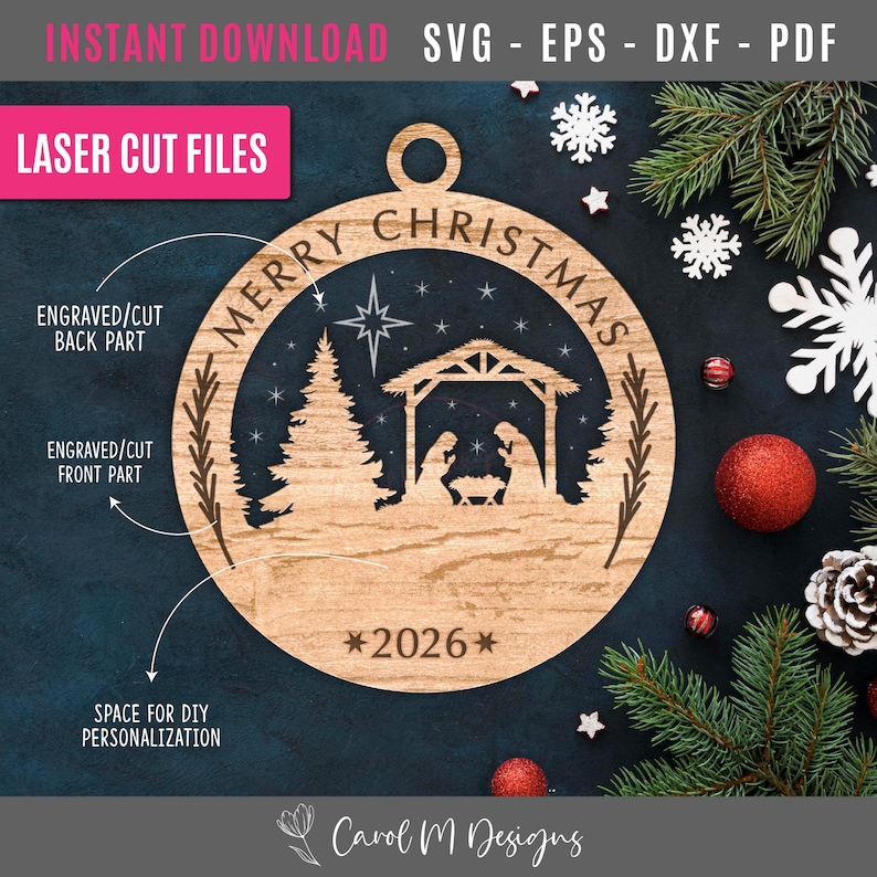 Santa Loading Vector 2026 Merry Christmas Nativity 2026 SVG, Christmas Ornament SVG, Laser Cut ...