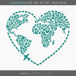 World Travel Heart SVG, Floral World Svg, World Traveler Svg, Adventure Svg, Vacation Svg, Journey Svg, Around the Globe Svg, Airplane Svg