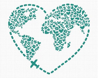 Welt reise Herz SVG, Blumenwelt Svg, Weltreisende Svg, Abenteuer Svg, Urlaub Svg, Reise Svg, rund um den Globus Svg, Flugzeug Svg