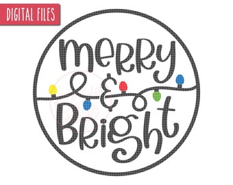 Merry & Bright Circle SVG, Merry and Bright Svg, Merry Christmas Sign, Christmas Lights Svg, Christmas Ornament Svg, Christmas Door Decor