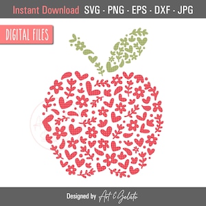 Floral Apple SVG, Apple SVG, School Apple Svg, Teacher Apple SVG, School Teacher Svg, Teacher Shirt Svg, Apple Floral Pattern, Teacher Gift