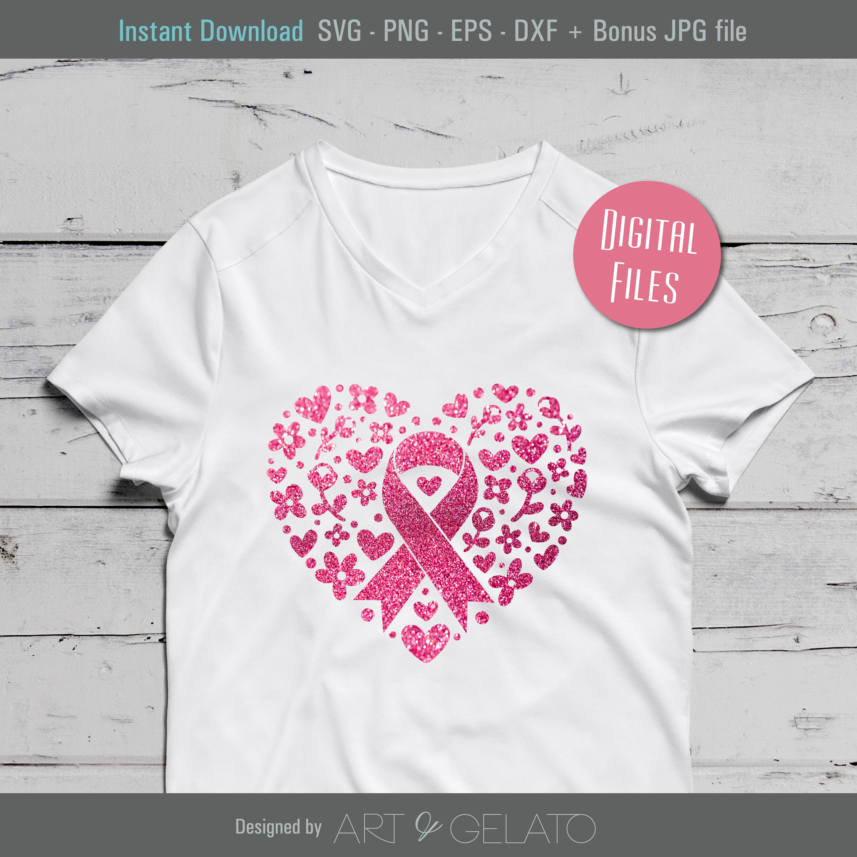 Cancer Ribbon Heart SVG Floral Heart Svg Cancer Awareness Etsy