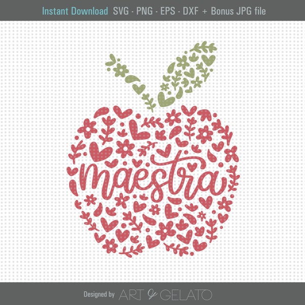 Maestra Floral Apple SVG, Teacher Spanish Svg, Manzana Svg, School Teacher Svg, Spanish Teacher Shirt Svg, Teacher Cut Files, Teacher Svg