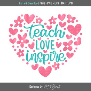 Teach Love Inspire Hart SVG, Teach Love Inspire SVG, Leraar Svg, Beste Leraar Svg, Teacher Shirt Svg, Teacher Appreciation SVG, Heart Svg