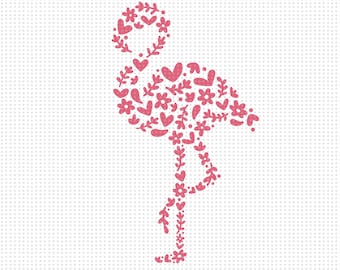 May include: Pink flamingo silhouette made of hearts, flowers, and leaves.  The design is perfect for crafting projects, scrapbooking, and digital design.