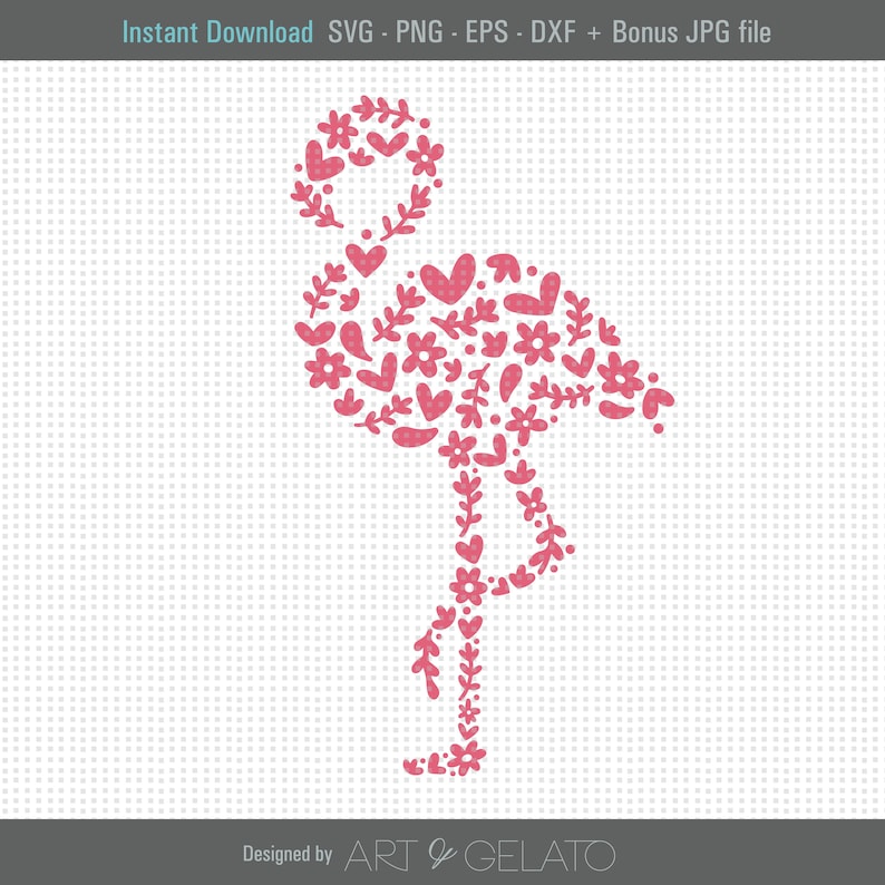 Op de afbeelding: Roze flamingo silhouet gemaakt van harten, bloemen en bladeren. Het ontwerp is perfect voor knutselprojecten, scrapbooking en digitaal ontwerp.