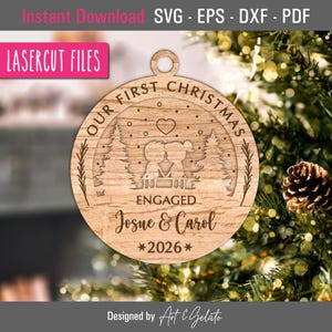 Our First Christmas Engaged 2026 Ornament SVG, Christmas Ornament SVG, Glowforge Laser Cut File SVG, Wood and Acrylic Laser Cut File image 4