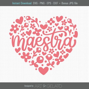 Maestra Floral Heart SVG, Teacher Spanish Svg, Teacher Heart Svg, Maestra shirt Svg, Maestra Corazon Svg, Teacher Love Svg, Teacher Svg