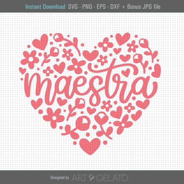 Maestra Floral Heart SVG, Teacher Spanish Svg, Teacher Heart Svg, Maestra shirt Svg, Maestra Corazon Svg, Teacher Love Svg, Teacher Svg