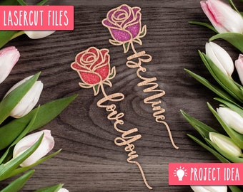 Love You Rose SVG, Be Mine Rose SVG, Valentine's Rose Svg, Glowforge file, Double Layer Laser File, Laser Cut Rose Svg. Flower Laser Cut Set