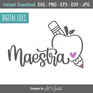 Maestra Manzana Lápiz SVG, Teacher Spanish SVG, Maestra SVG, Teacher Svg, Spanish Teacher Shirt Svg, Lápiz Svg, Teacher Love Svg, Heart Svg