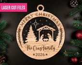 Merry Christmas Nativity 2026 SVG, Christmas Ornament SVG, Laser Cut File SVG, Double-layer Laser Cut File, Holy Family Ornament 2026