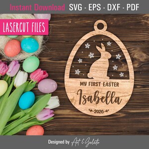 My First Easter 2026 Egg Tag SVG, Easter Basket Tag SVG, Easter Laser Cut SVG, Cut and Engrave Tag, Multi-layer Laser File, Glowforge File