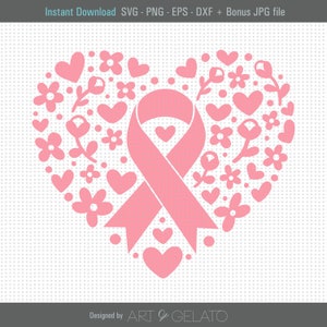 がんリボン ハート SVG、花のハート SVG、がん啓発リボン SVG、乳がんリボン SVG、がんリボン SVG、がんリボン ハート SVG