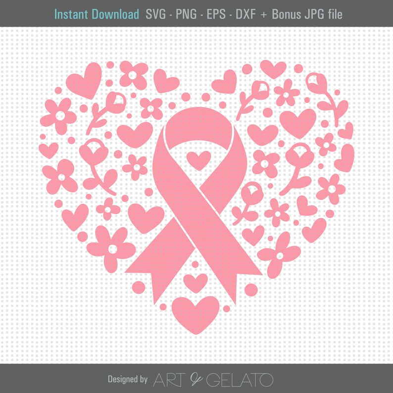 Cancer Ribbon Heart SVG Floral Heart Svg Cancer Awareness Etsy