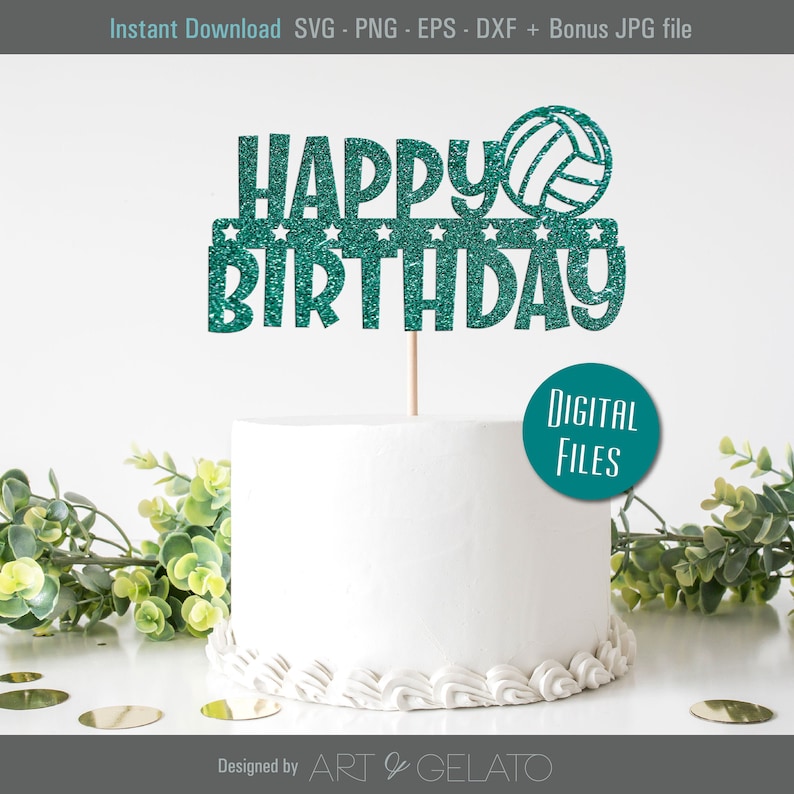 Happy Birthday Volleyball SVG Cake topper Cutout Svg Etsy