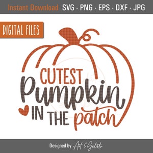 May include: A digital design featuring a brown pumpkin with the text "CUTEST Pumpkin IN THE patch" in brown text.