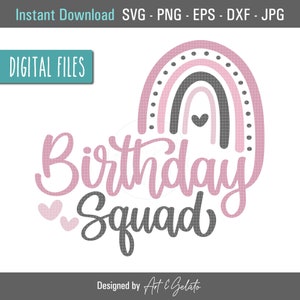 Birthday Squad Regenbogen SVG, Geburtstags-Svg, Familie und Freunde Geburtstag Shirt, Party Squad Shirts, Regenbogen Geburtstag SVG, Boho Regenbogen Geburtstag