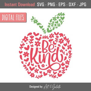 Seja gentil floral Apple SVG, Apple SVG, professor Apple SVG, seja gentil Svg, escolha a bondade, gentil professor Svg, professor Apple Svg, camisa de professor Svg