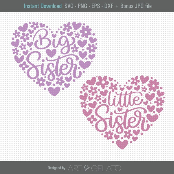 Big Sister Little Sister SVG, Matching Sisters Shirts Svg, Big Sis Svg, Lil Sis Svg, Floral Hears Svg, Big and Little Sisters Svg, Baby Girl