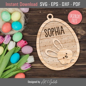 Osterhase Tag SVG, Osterkorb Tag SVG, Ostern Laser geschnitten SVG, Osterei Tag schneiden und gravieren, mehrschichtige Laserdatei, Glowforge Datei