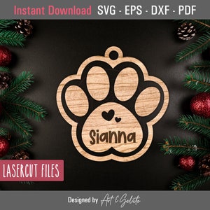 Hond Kat Paw Ornament, Hond Paw Kerst Ornament SVG, Huisdier Kerst Ornament SVG, DIY Gepersonaliseerd, Glowforge Bestand, Multi-Layer Laser Cut