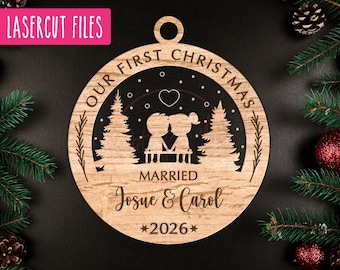 Our First Christmas Married 2026 Ornament SVG, Christmas Ornament SVG, Glowforge Laser Cut File SVG, Wood and Acrylic Laser Cut File