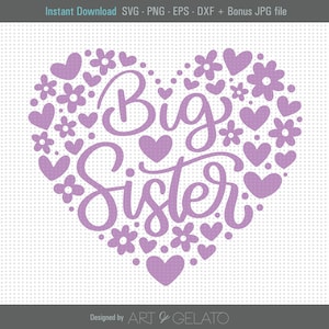Grote Zus Svg, Baby Meisje Svg, Zus Svg, Baby Meisje Douche Svg, Grote Zus Shirt Svg, Meisje Shirt Svg, Bloemen Hart Svg, Grote Zus Hart