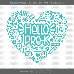 Hello Pre-K SVG, PreK Heart Svg, Prek School Svg, First Day of School Svg, Teacher Svg, Prek Shirt Svg, Hello Pre K, School Svg, Preschool