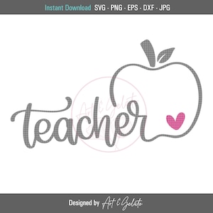 Teacher Apple SVG, Teacher Outline SVG, Teacher SVG, Apple Svg, School Teacher Svg, Teacher Gift Svg, Teacher Shirt Svg, Teacher Love Svg