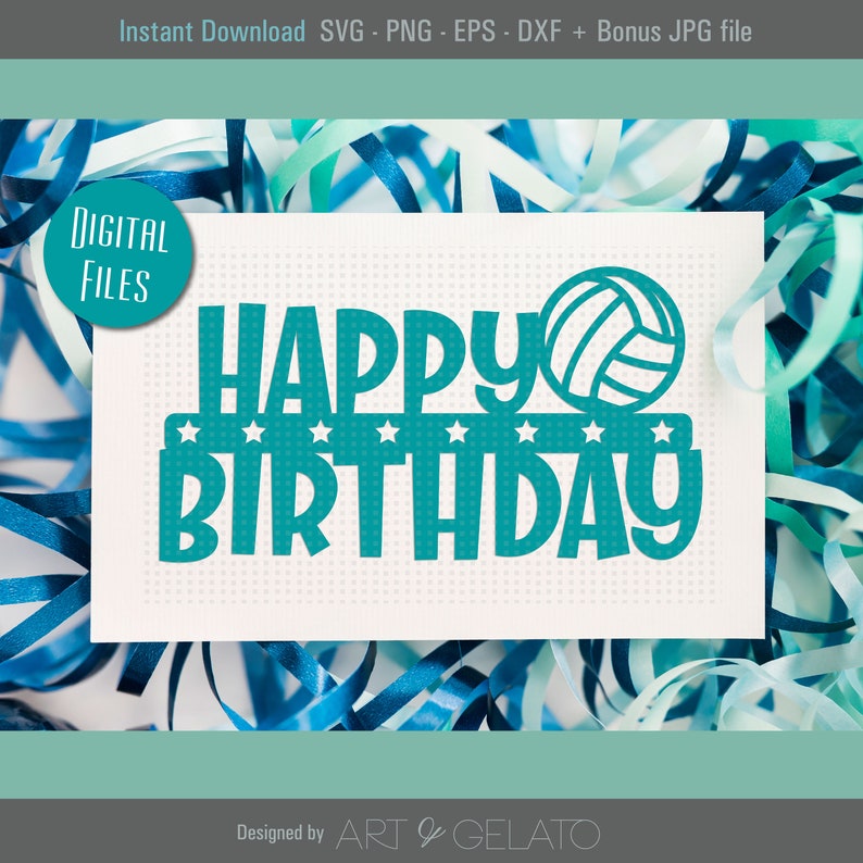 Happy Birthday Volleyball SVG Cake topper Cutout Svg Etsy