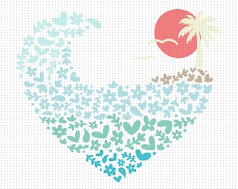 Beach Love Svg, Surf Wave Svg, Summer Svg, Beach Svg, Beach Scene Heart Svg, Palm Tree Svg, Sunrise Svg, Sunset Svg, Tropical Svg, Vacation