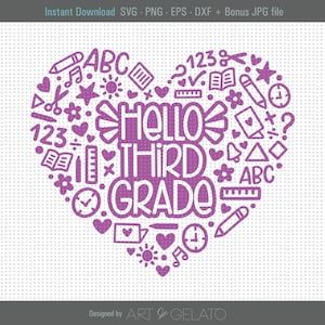Ciao terzo grado Svg, Ciao 3rd grado cuore Svg, 3rd Grader camicia Svg, Ritorno a scuola Svg, Primo Giorno di Scuola Svg, Insegnante Svg, Scuola Svg