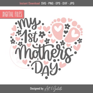 Meu primeiro dia das mães SVG, bebê dia das mães svg, feliz dia das mães svg, meu primeiro dia das mães svg, mãe pela primeira vez, coração da mãe SVG, camisa da mãe