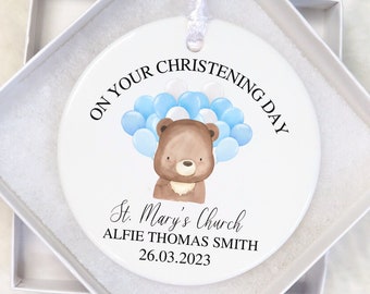 Christening Gift Baby Boy, Personalised Baptism Christening Keepsake, Christening Godson Godchild Sentimental Gift, Bear Christening Gift