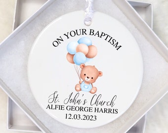 Personalised Baptism Gift Boy, Christening Godson Keepsake, Bear Christening Gift For Boys Baptism, Godson Confirmation, Holy Communion Boy