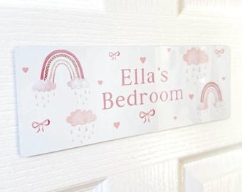 Pink Rainbow Kids Bedroom Door Sign, Personalised Child’s Name Sign, Girls Nursery Door Plaque, Gift for Baby Bedroom, Kids Room Accessories