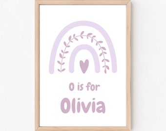 Lilac Nursery Decor, Violet Girls Bedroom Prints, Personalised Girls Lilac Bedroom Decor, Kids Rainbow Bedroom Wall Art, Purple Nursery