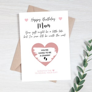 Faire-part de grossesse anniversaire grand-parent, anniversaire grossesse, carte future grand-mère, carte à gratter pour révéler la grossesse