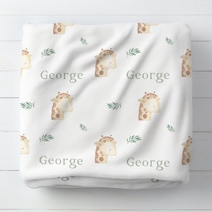 Personalised Baby Giraffe Blanket, Boy Baby Gift, Safari Giraffe Nursery Decor, Sage Green Nursery, Custom Name Newborn Blanket New Baby